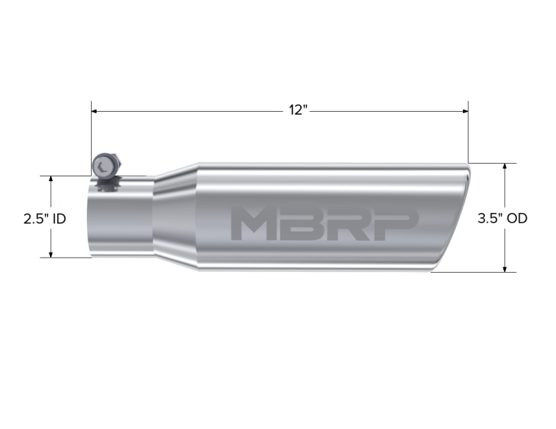 Universal 3" OD Angled Rolled End Tip 10" Length 2" Inlet - View 5 | Dirty Garage