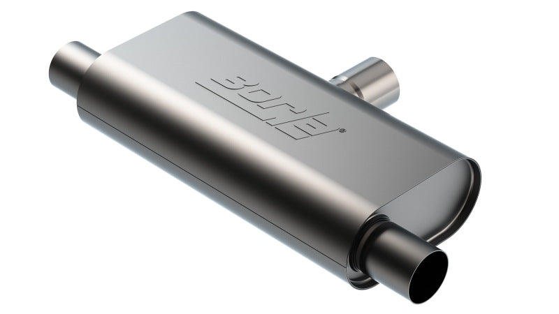 Borla T- Flow Universal Muffler - 2.5in Single Inlet/2.5in Dual Outlet 24in OAL 4.25x9.10x18in Body | Dirty Garage
