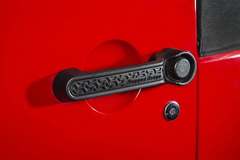 Rugged Ridge Elite Dr Hndle Inserts Black Tread 4Dr 07-18 Jeep Wrangler JK - View 3 | Dirty Garage