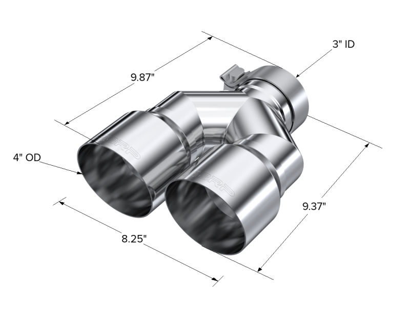 Universal 3" ID Dual 4" OD Staggered Single Wall T304 SS Exhaust Tip - View 3 | Dirty Garage