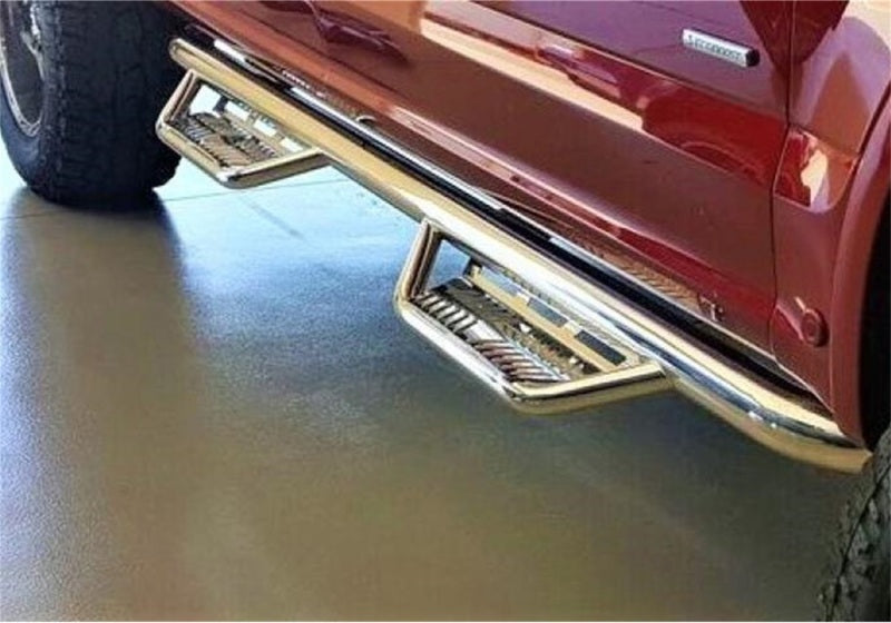 2019-2022 GM 1500 Crew Cab Polished Stainless Steel 3" Podium Cab Length Steps - View 3 | Dirty Garage