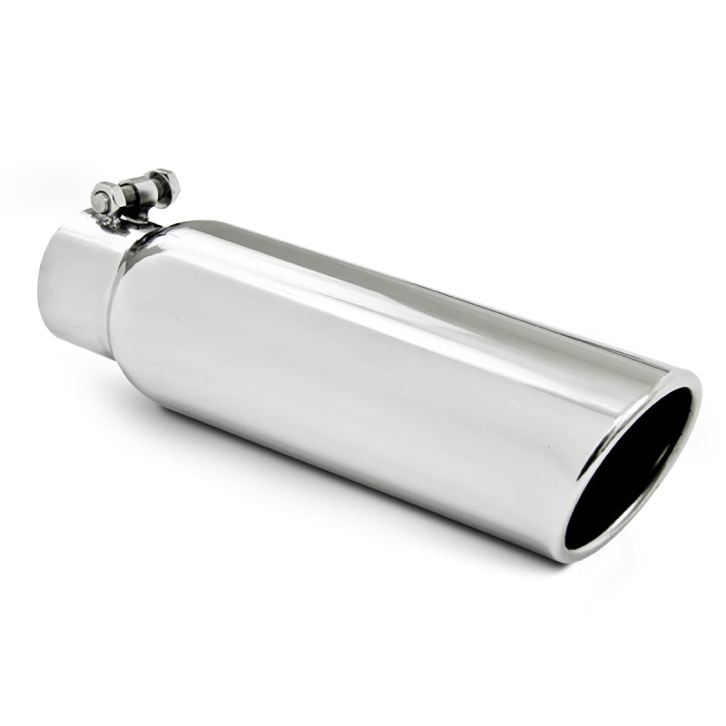 Universal 3.5" OD 2.5" Inlet 12" L Angled Cut Rolled End Clampless No-Weld T304 Tip | Dirty Garage