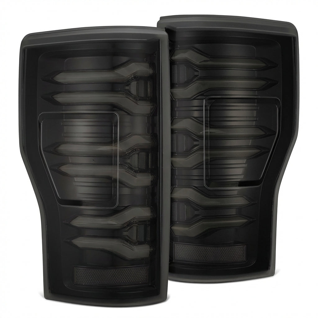 AlphaRex Luxx-Series LED tail lights in Alpha-Black for 2017-2022 Ford Super Duty