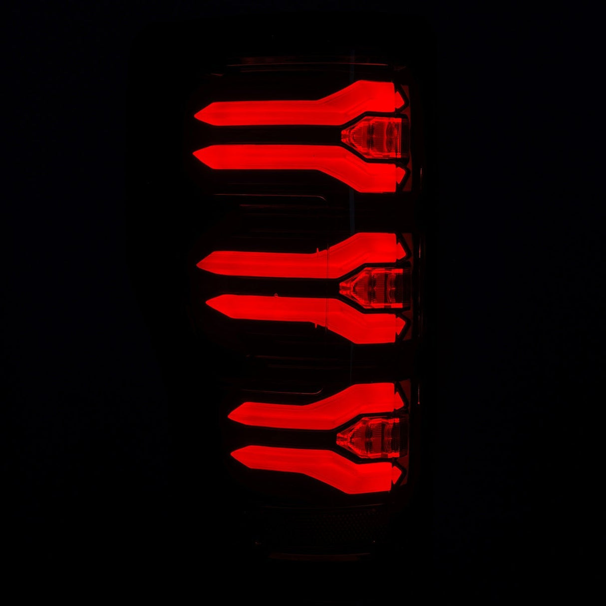 AlphaRex Luxx-Series LED tail lights in Black-Red for 2017-2022 Ford Super Duty, detail view