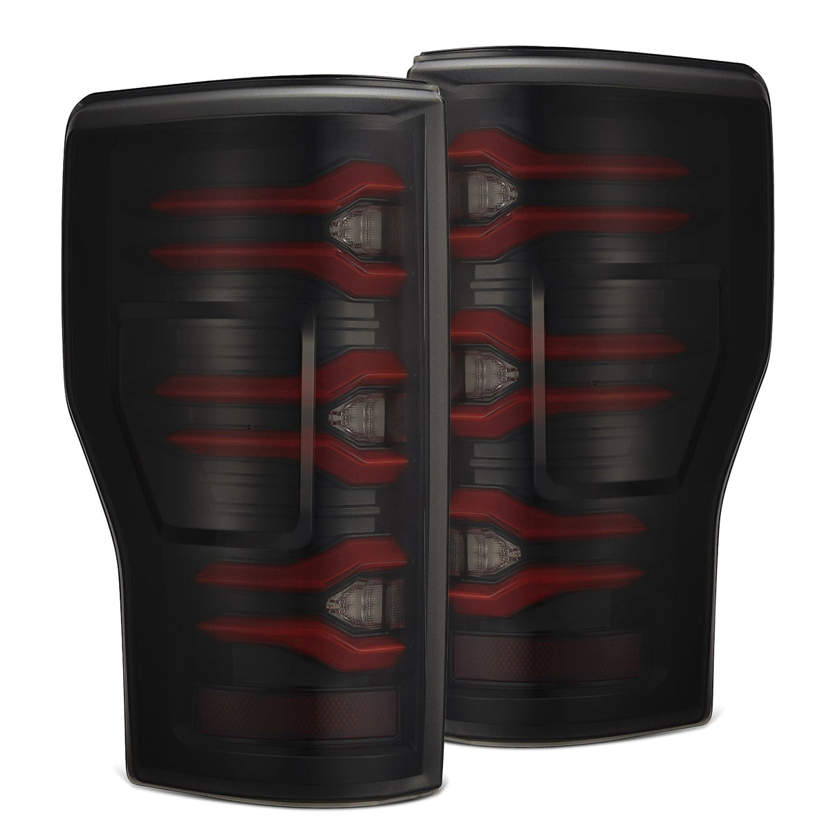 AlphaRex Luxx-Series LED tail lights in Black-Red for 2017-2022 Ford Super Duty