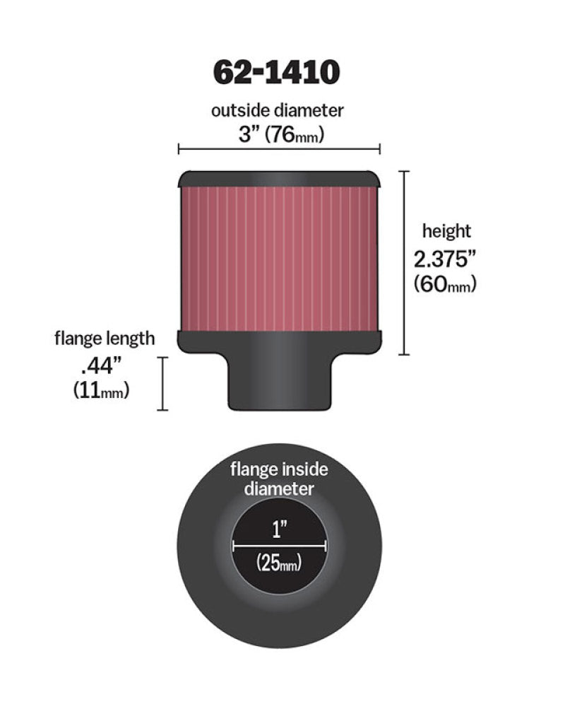 Universal 1 inch ID 3 inch OD 2.375 inch H Rubber Base Crankcase Vent Filter | Dirty Garage