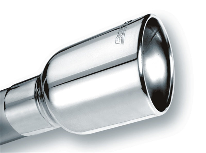 Borla Universal Polished Tip Single Round Rolled Angle-Cut w/Clamp (inlet 2 1/2in. Outlet 4 x 4in) * - View 2 | Dirty Garage