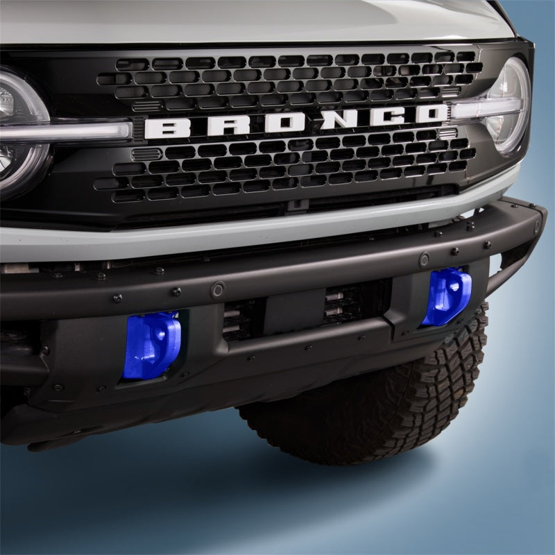 2021+ Bronco Front Bumper Tow Hooks - Blue - View 3 | Dirty Garage