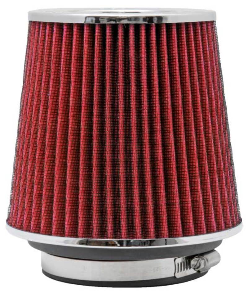Universal Air Filter Chrome Round Tapered Red - 4in Flange ID x 1.125in Flange Length x 5.5in H - View 9 | Dirty Garage