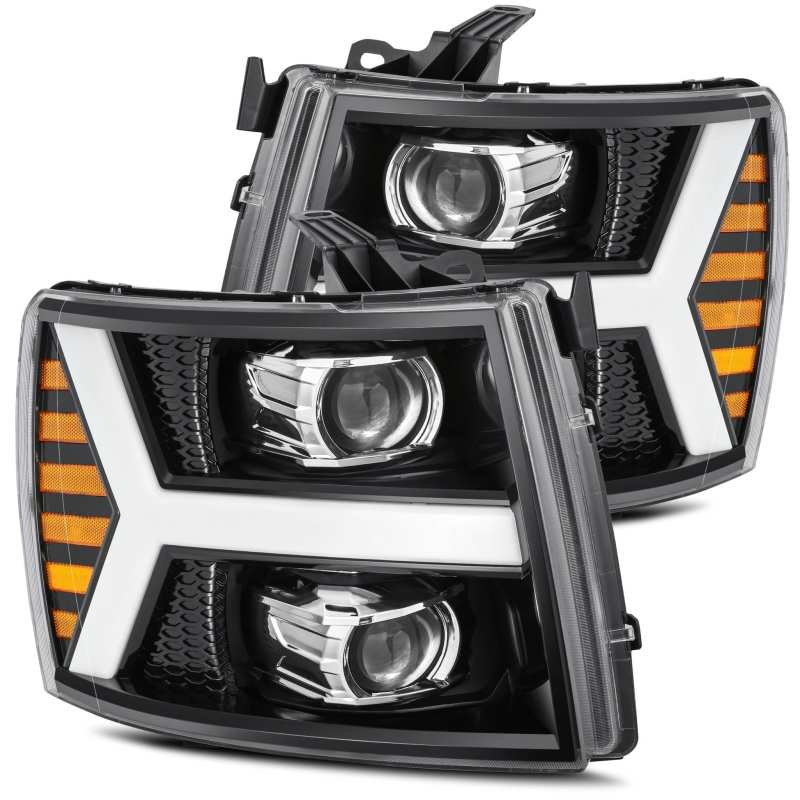 2007-2013 GM 1500 Luxx-Series LED Projector Jet Black Headlights Sequential Signal DRL - View 2 | Dirty Garage