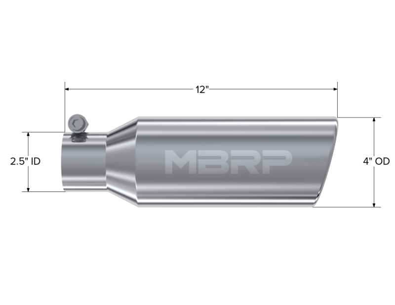 Universal 4" OD 2.5" Inlet 12" Angled Cut Rolled End Clampless No-Weld T304 Tip - View 3 | Dirty Garage