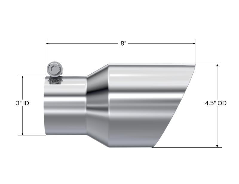 Universal 4.5" OD Dual Wall Angled Tip 3" Inlet 8" Length T304 - View 3 | Dirty Garage