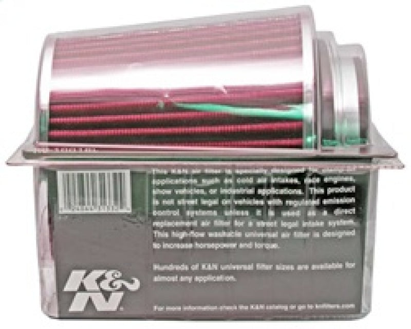 Universal Air Filter Chrome Round Tapered Red - 4in Flange ID x 1.125in Flange Length x 5.5in H - View 10 | Dirty Garage