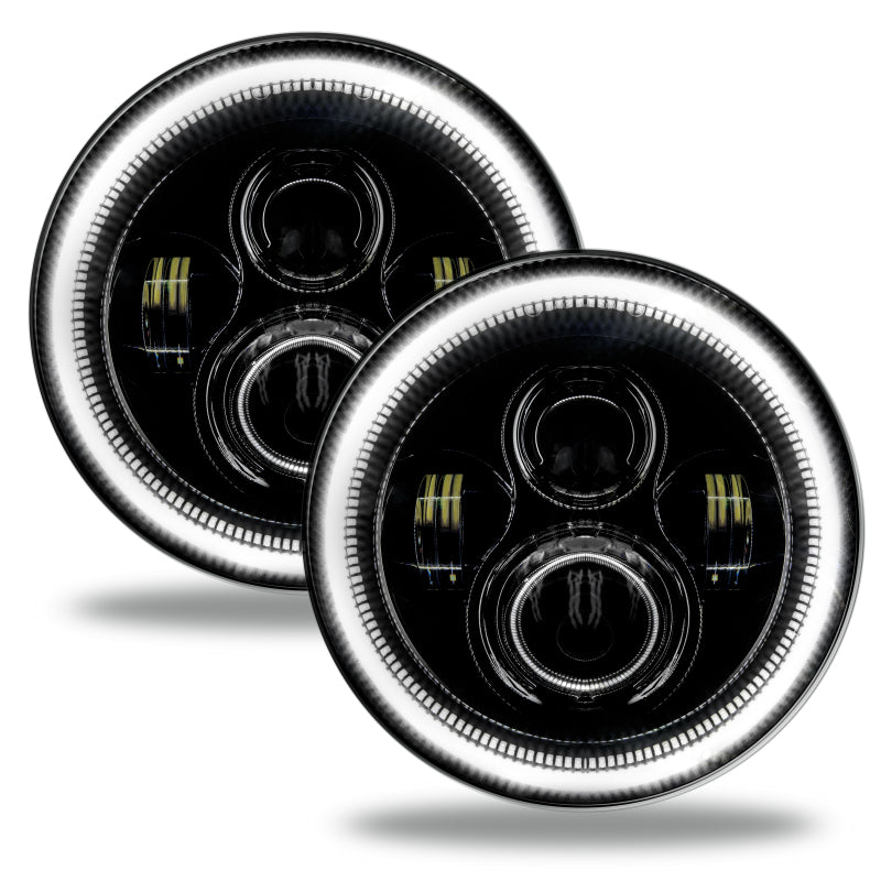 Universal 7" High Powered LED Headlights Black Bezel White | Dirty Garage
