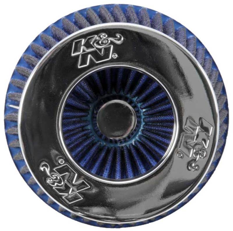 Universal Air Filter Chrome Round Tapered Blue - 4in Flange ID x 1.125in Flange Length x 5.5in H - View 7 | Dirty Garage