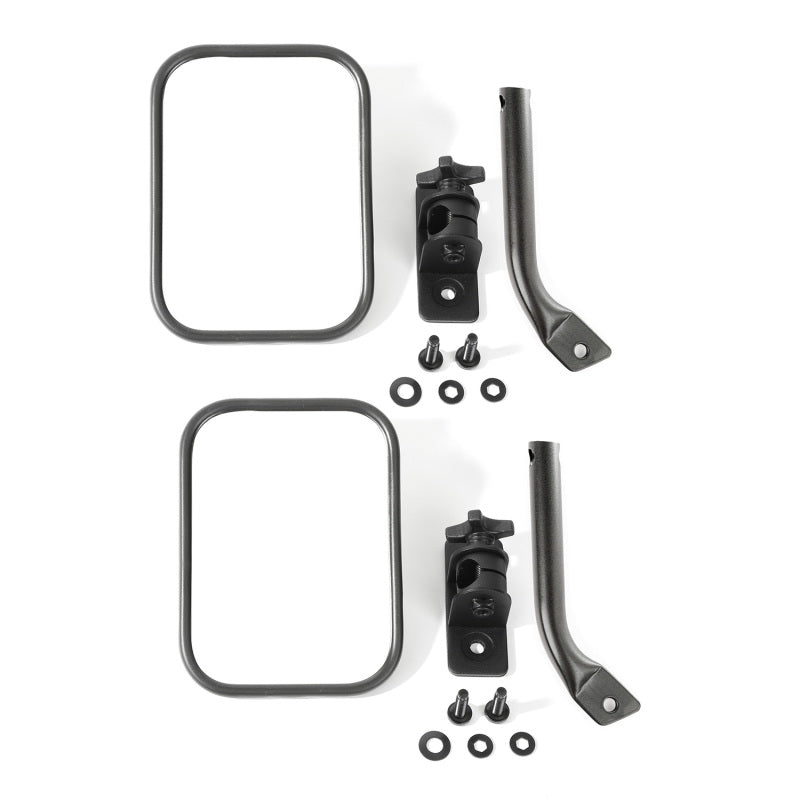 Rugged Ridge 97-18 Jeep Wrangler Textured Black Rectangular Stubby Trail Mirror Kit | Dirty Garage