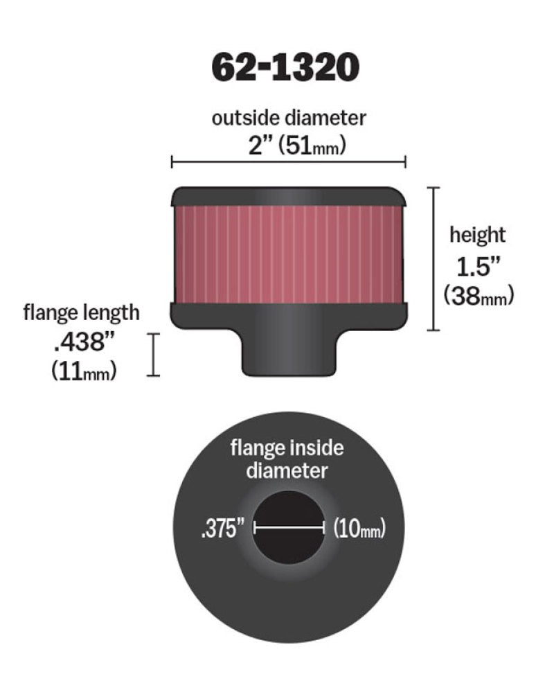 Universal Clamp On Rubber Base Crankcase Vent Filter 0.375in Flange ID x 2in OD x 1.5in Height | Dirty Garage