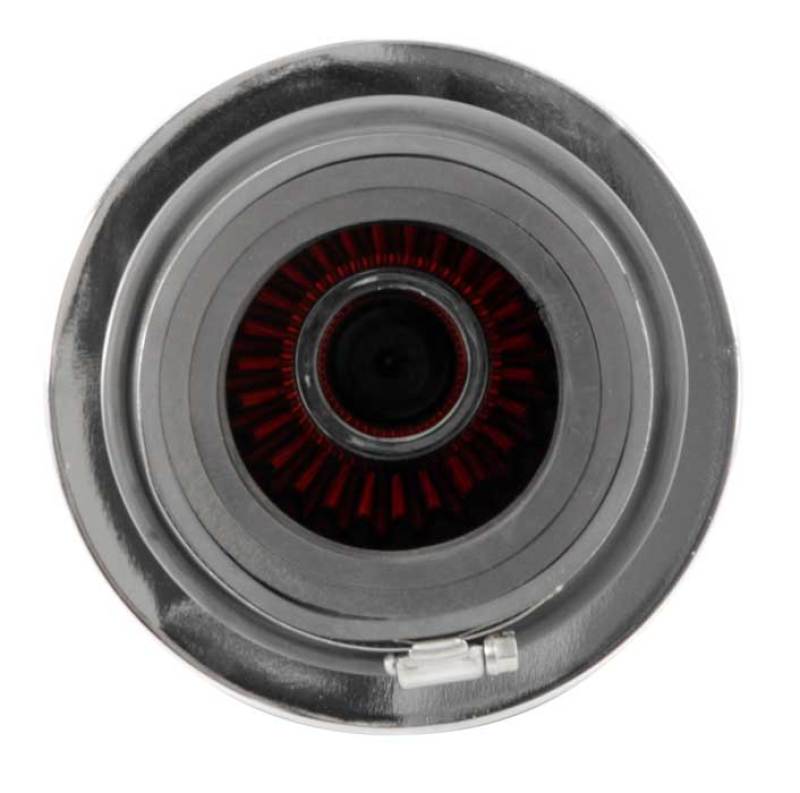 Universal Air Filter Chrome Round Tapered Red - 4in Flange ID x 1.125in Flange Length x 9.5in H - View 3 | Dirty Garage