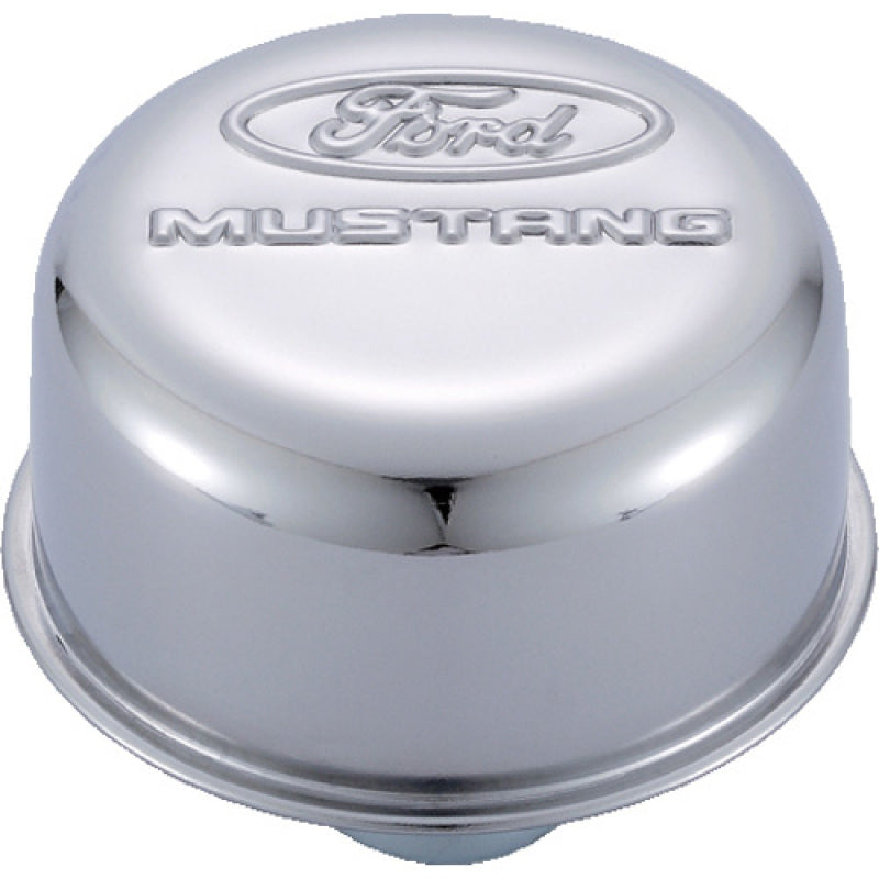 Universal Chrome Breather Cap w/Mustang Logo - View 3 | Dirty Garage