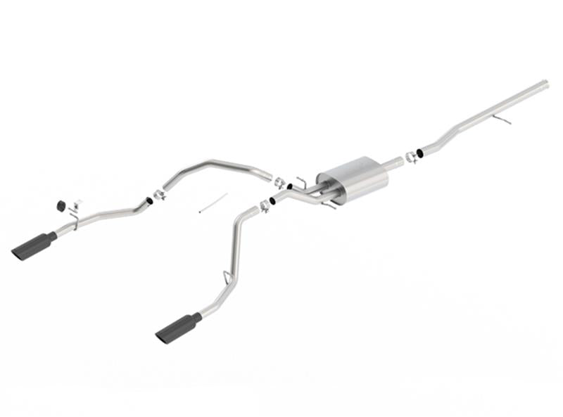 Borla 14 Silv/Sierra C/B Exhaust ATAK 1500 5.3L V8 AT/MT 2&4WD Ext Cab (78.7) WB - Black Chrome - View 2 | Dirty Garage