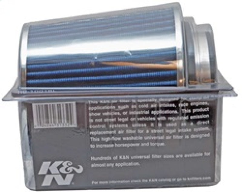 Universal Air Filter Chrome Round Tapered Blue - 4in Flange ID x 1.125in Flange Length x 5.5in H - View 9 | Dirty Garage