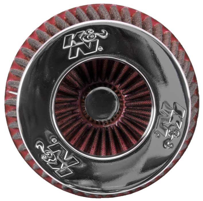 Universal Air Filter Chrome Round Tapered Red - 4in Flange ID x 1.125in Flange Length x 5.5in H - View 2 | Dirty Garage