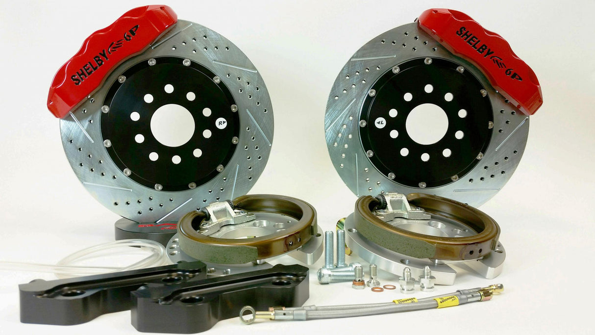 Universal Ford Rear Pro+ Brake Brake Kit Shelby Logo Red w/ Park Brake | Dirty Garage