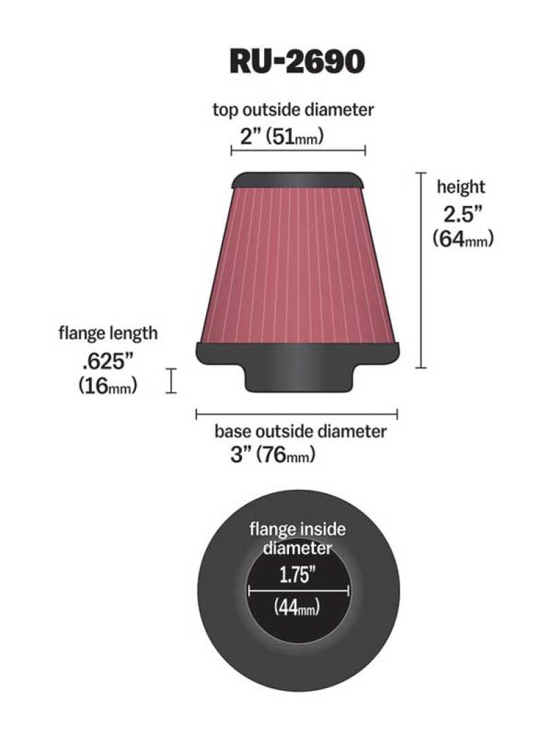 Universal Filter Universal Rubber Filter 1 3/4 inch Flange 3 inch Base 2 inch Top 2.5 inch Height - View 6 | Dirty Garage