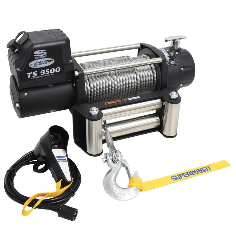 Universal 9500 LB 12V DC Tiger Shark Winch w/ Synthetic Black Rope - View 12 | Dirty Garage