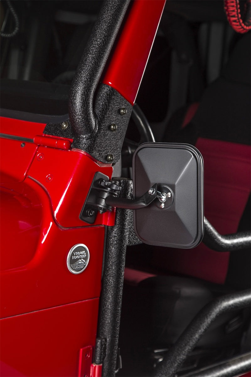 Rugged Ridge 97-18 Jeep Wrangler Textured Black Rectangular Stubby Trail Mirror Kit - View 3 | Dirty Garage