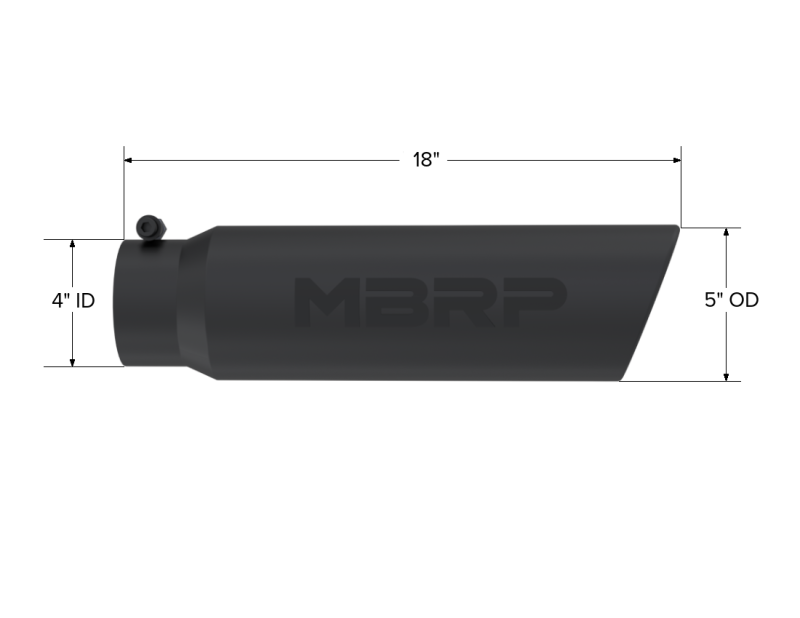 Universal 5" OD Angled Rolled End 4" Inlet 18" Length Black Exhaust Tip - View 5 | Dirty Garage