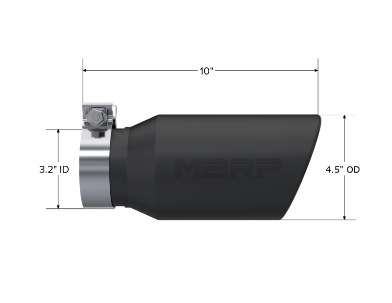 Universal Tip 4".5" OD 3.2in Inlet 10" Length Angled Cut Rolled End Black - View 2 | Dirty Garage