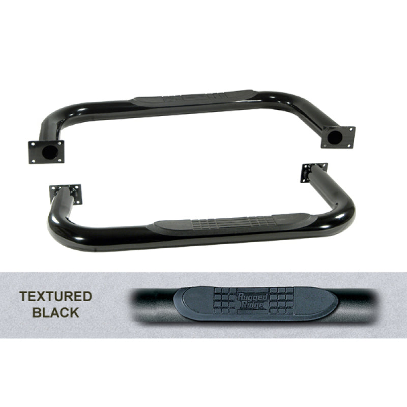 Rugged Ridge 3in Round Tube Side Steps Black 76-86 Jeep CJ7 | Dirty Garage