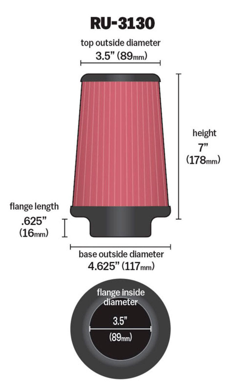 Universal Filter Universal Rubber Filter 3 1/2 inch Flange 4 5/8 inch Base 3 1/2 inch Top 7 inch Height - View 17 | Dirty Garage