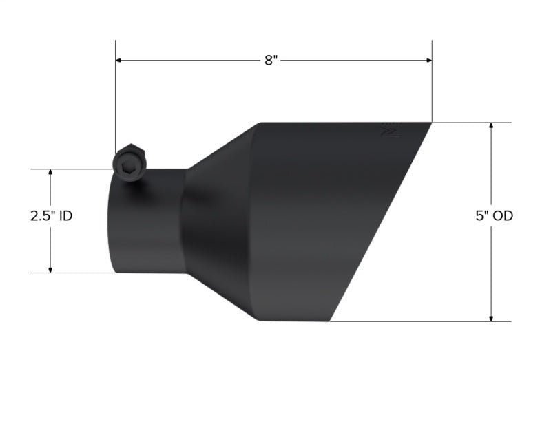 MBRP Black-Coated Tip 2.5in ID, 5in OD Out, 8in Length, Angle Cut, Dual Wall - View 2 | Dirty Garage
