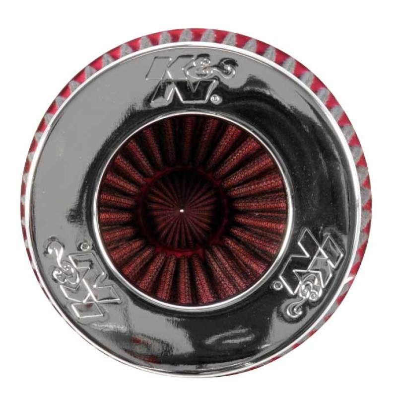 Universal Air Filter Chrome Round Tapered Red - 4in Flange ID x 1.125in Flange Length x 9.5in H - View 12 | Dirty Garage