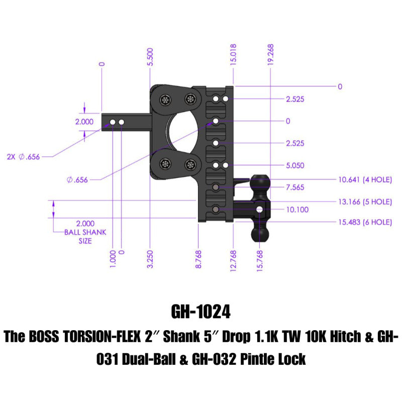 Gen-Y The Boss Torsion-Flex 2in Shank 5in Drop 10K Hitch w/GH-031 Dual-Ball/GH-032 Pintle Lock | Dirty Garage