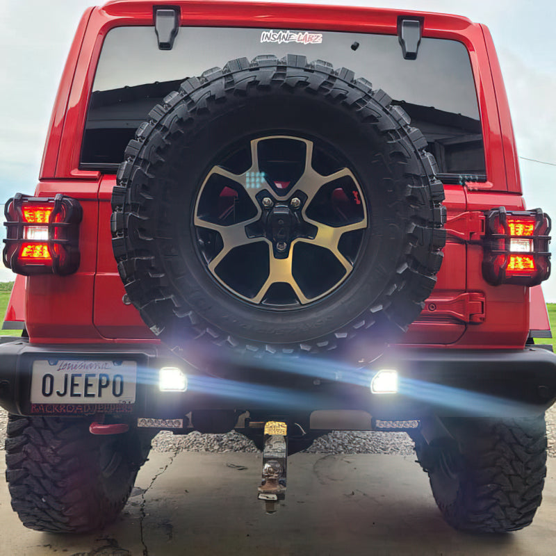2018-2025 Wrangler Rear Bumper LED Reverse Lights 6000K - View 3 | Dirty Garage