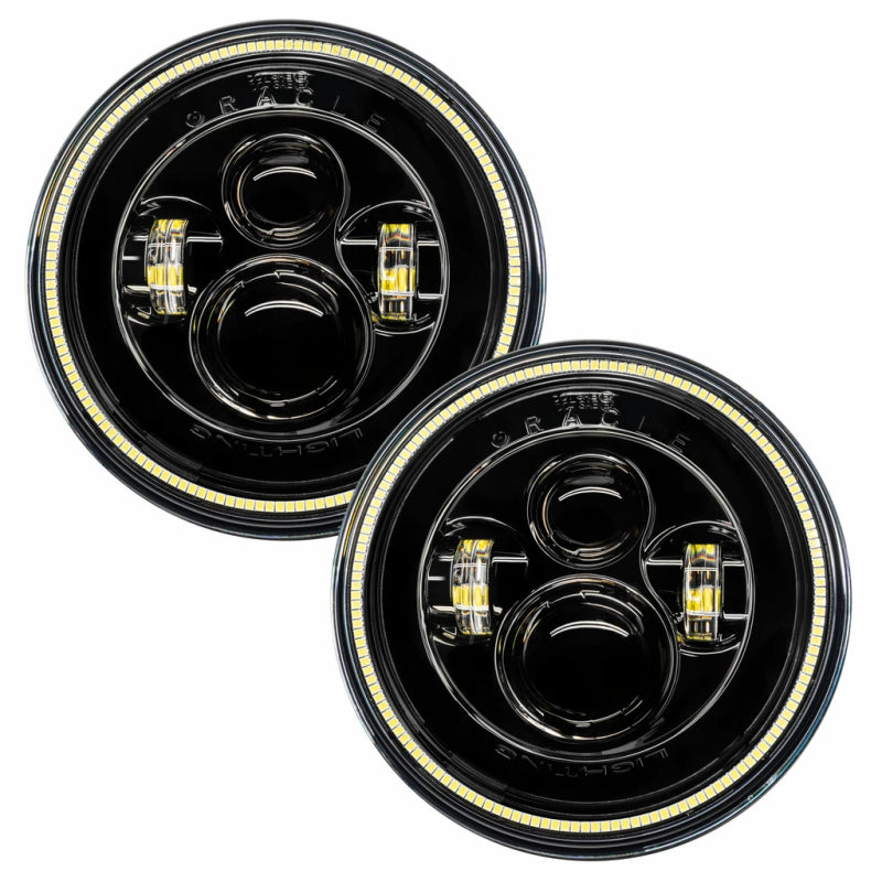 Universal 7" High Powered LED Headlights Black Bezel White - View 2 | Dirty Garage
