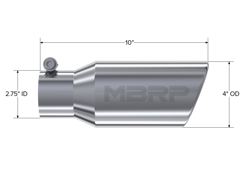 Universal 4" OD 2.75" Inlet 10" Length Angled Rolled End T304 Tip - View 5 | Dirty Garage