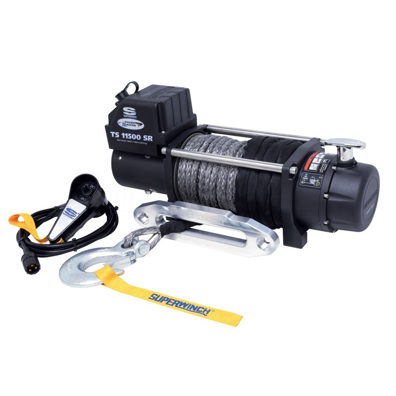 Universal 12V DC Tiger Shark 11500SR Winch w/ Black Synthetic Rope | Dirty Garage