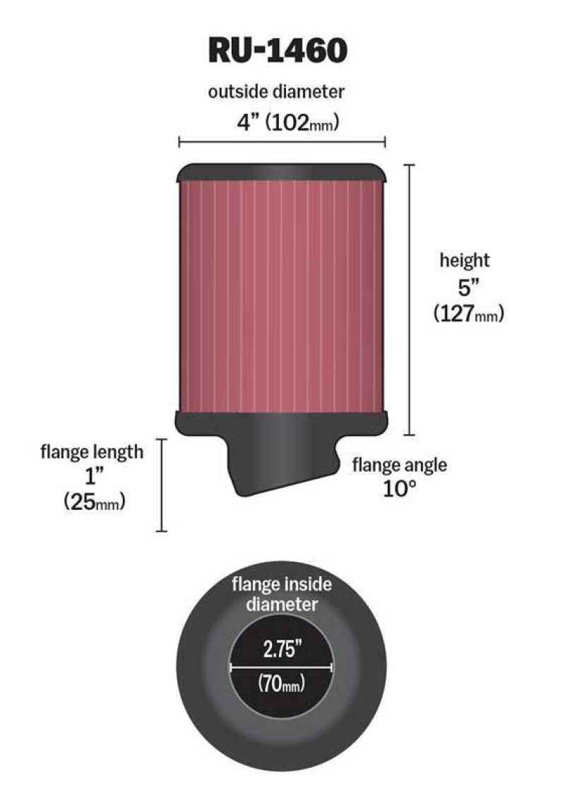 Universal Filter Universal Rubber Filter 2 3/4 inch 10 Degree Flange 4 inch OD 5 inch Height - View 9 | Dirty Garage