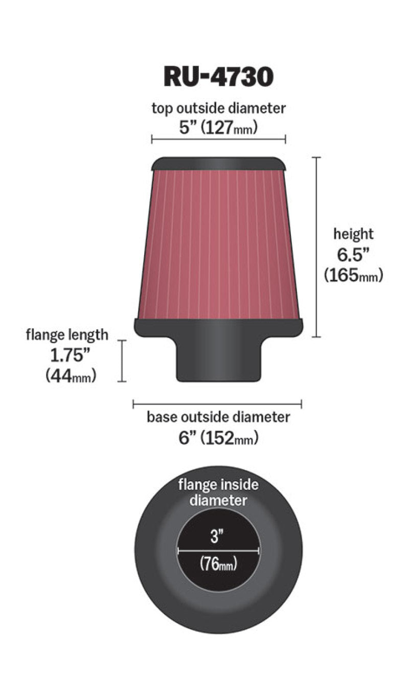 Universal Filter 3 inch Flange 6 inch Base 5 Top 6 1/2 inch Height - View 2 | Dirty Garage