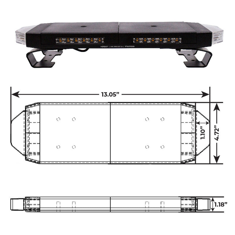 Universal 16" Hornet Series Amber LED Stealth Rooftop Strobe Bar - View 5 | Dirty Garage