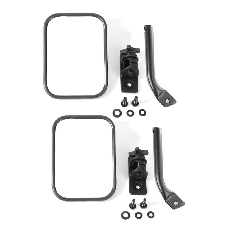 Rugged Ridge 97-18 Jeep Wrangler Textured Black Rectangular Stubby Trail Mirror Kit - View 2 | Dirty Garage