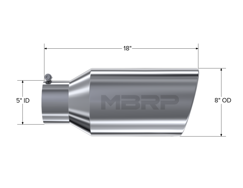 Universal Tip 8" OD Rolled End 5" Inlet 18" Length T304 - View 4 | Dirty Garage
