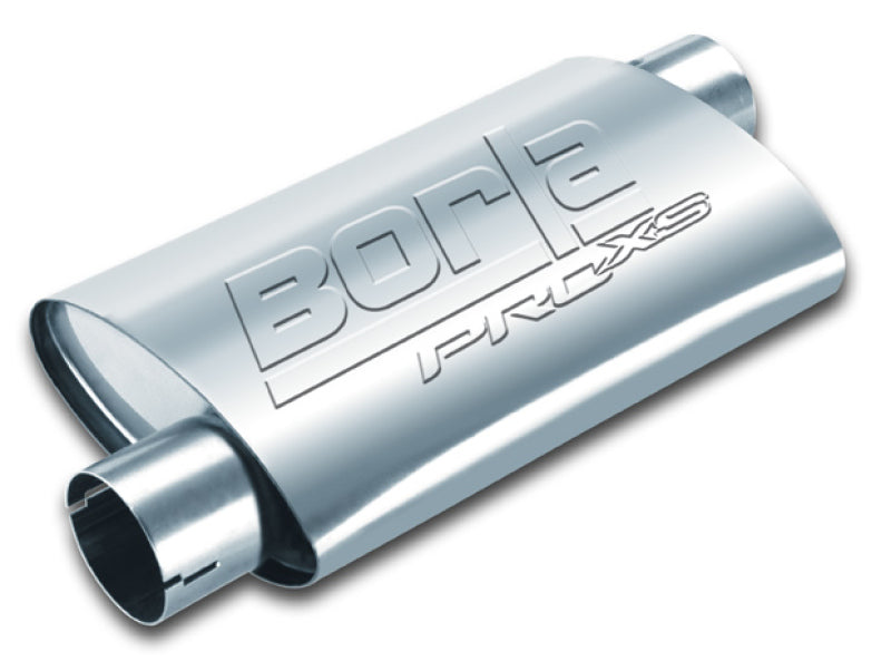 Borla Universal Pro-XS Muffler Oval 3in Inlet/Outlet Offset/Offset Notched Muffler - View 2 | Dirty Garage