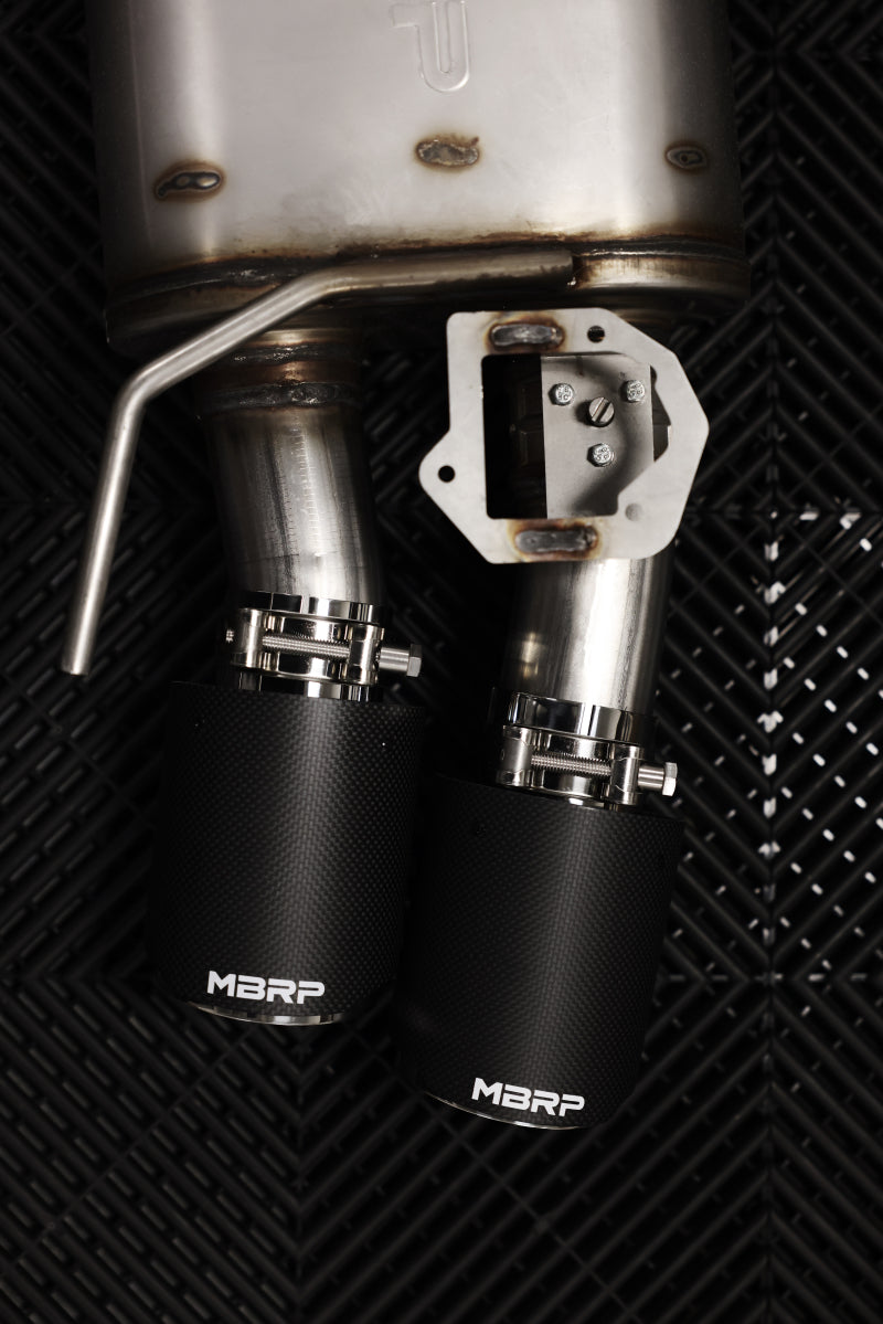 2018-2022 Mustang 2.3L Ecoboost 3" Cat Back Exhaust Quad Carbon Fiber SS Tips T304 - View 3 | Dirty Garage