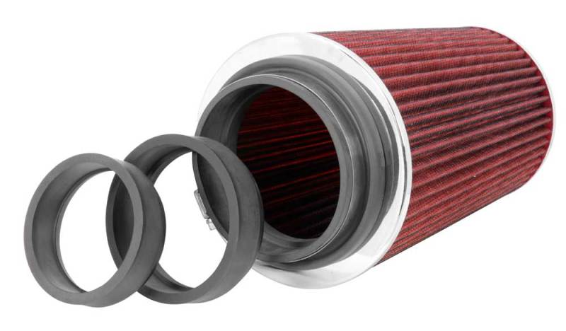 Universal Air Filter Chrome Round Tapered Red - 4in Flange ID x 1.125in Flange Length x 9.5in H - View 14 | Dirty Garage