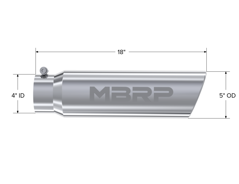 Universal 5" OD Angled Rolled End 4" Inlet 18" T304 Exhaust Tip - View 5 | Dirty Garage